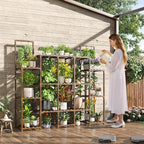 EnHomee Plant Stand Indoor Tall Plant Stand Outdoor Large Wood Plants Shelf with 16-20 Pots for Patio, Living Room, Garden, Balcony, 56.1" Wx47 Hx11.78 D
