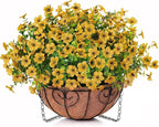 HyeFlora Artificial Fake Fall Hanging Mums Plants Flowers Basket for Outdoor, Autumn Faux Silk Yellow Daisy in Hang Planter Look Real UV Resistant for Porch Home Patio Balcony Yard Decor