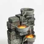 Teamson Home 28.5" Outdoor 4-Tier Stacked Stone Cascading Water Fountain with LED Lights, Gray