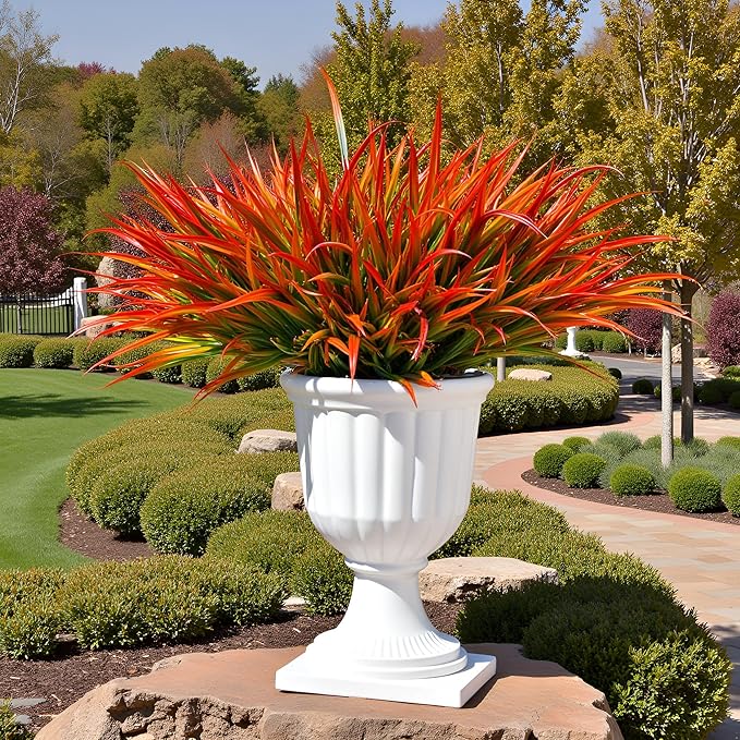 12 Bundles Fake Fall Outdoor Plants Artificial Grass Fall Stems Faux Plastic Fall Shrubs for Home Garden Pathway Window Box Front Porch Cemetery Fall Decor, Autumn Orange