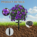 Artificial Flowers for Outdoors, Faux Outdoor Plants Fake Plants Topiary Balls Artificial Outdoor Set of 2 with Ground Spike for Home Front Porch Patio Garden Decor (Purple)