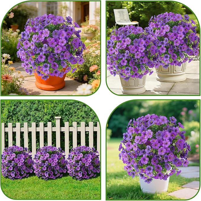 Alupssuc 2Pcs 20" Artificial Topiary Ball Flowers for Outdoors, Spring Decoration with Spike, UV Resistant Faux Summer Plants, Fake Bushes Indoor Decor, Purple Deep Purple for Garden, Porch & Patio