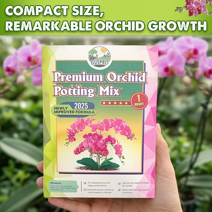 [Upgraded] DUSPRO Orchid Potting Mix for Repotting with Forest Moss, Pine Bark, Perlite & Pumice, Orchid Bark Potting Mix, Orchid Repotting Soil, Drainage Indoor Potting, Orchid Pot Not Included,1 QRT