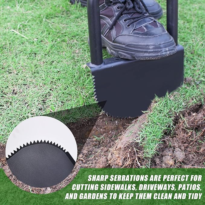 BARAYSTUS Height Adjustable Garden Edger Tool, Hand Steel Edger, Half Moon Lawn Edger, Saw-Tooth with Very Sharp Blade Manual Edger