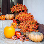 AXYLEX Artificial Fall Flowers Outdoor Fake Mums - 16 Bundles Fake Plants UV Resistant No Fade Faux Plastic Greenery Garden Porch Patio Fall Home Decor (Red Orange16)