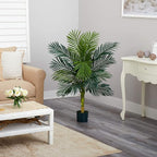 Nearly Natural 4-FT Artificial Golden Cane Palm Tree, Set of 2 Fake Palm Trees with Two Realistic Trunks and 10 Lifelike Palm Fronds, Faux Palm Plants for Indoor Home Décor with Black Nursery Planter
