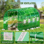 SPECILITE Walk-in Tunnel Greenhouse for Outdoors, 15×7×7 FT Heavy Duty Hoop House Kit with 8 Screen Windows, Thicken PE Cover & Galvanized Frame, Portable Large Green Houses for Outside, Winter, Green
