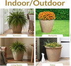 Sunnydaze 24-Inch Anjelica Large Plastic Pot for Plants - Outdoor Double-Walled Large Plastic Planter with Drillable Drainage Holes - Beige - 3pk