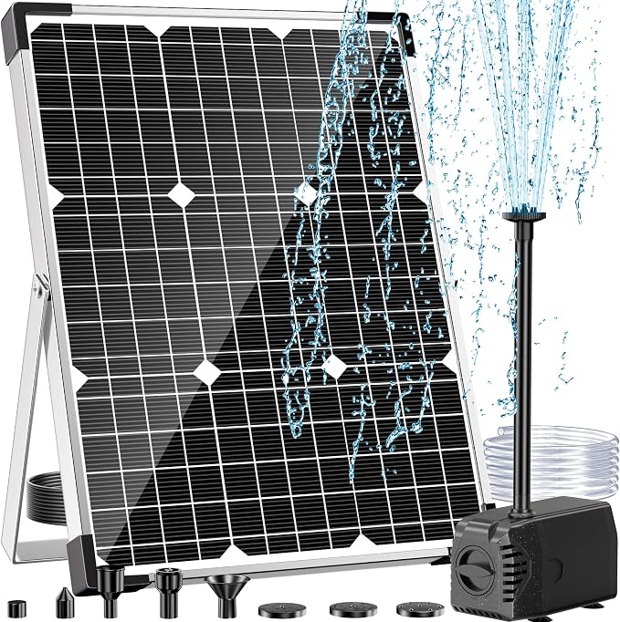POPOSOAP Solar Fountain Pump, 45W Solar Pond Pump Kit with 340GPH Flow Rate Adjustable, PVC Tubing Solar Powered Water Pump for Outdoor Fountains, Garden, Ponds, Pools, Fish Tank, Backyard P145H