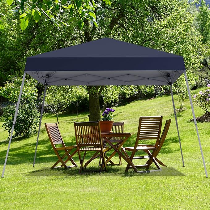 Canopy Tent, 10X10 FT Pop Up Canopy Outdoor Instant Tent Slant Legs with Carrying Bag, Portable Gazebo Shelter for Patio Deck Garden and Beach - 8X8 FT Canopy Cover (Dark Blue)