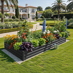 YITAHOME 8x4x1ft 2pcs Large Raised Garden Bed Kit, Galvanized Metal Planter Box with Gloves, Ground Nails & Safety Rubber, Outdoor Above Ground Planters for Plants Vegetables Flowers, Black