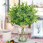 Der Rose 14.5" Fake Plants for Bathroom Decor Artificial Eucalyptus Stems in Clear Glass Vase with Faux Water for Office Desk Accessories Home Wedding Decor