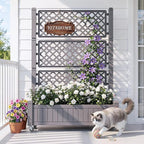 YITAHOME 42.5x14.2x61 in Planter Box with Trellis/Outdoor Privacy Screen, All-Weather Raised Garden Bed with Wheels & Drain Plug for Climbing Plants Flowers Herbs, Brown