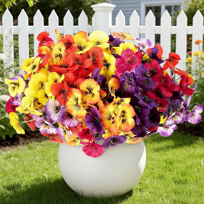 ZAIYW 18 Bundles Artificial Flowers Outdoor Fake Flowers Pansies Faux Artificial Plants for Planter Porch Yard Home Decor (Mixed Color)