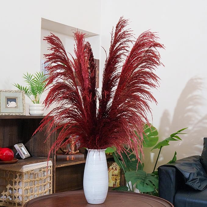 Red Natural Pampas Grass for Vase Decor,8pcs Dried Pampas Grass, Large Pompas Floral, Elegant Feather Flowers for Wedding Decorations, Living Room Decor (Natural Red, 8pcs 31.5"(80cm))