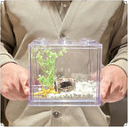Small Betta Fish Tank, Stackable Mini Fish Tank Tiny Aquarium Tank Kit with Aquarium Gravel & Resin Decorations, 0.6 Gallon Cube Desktop Fishbowl for Snails, Crabs, Starfish (Clear)