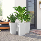 Outsunny Tall Planters for Outdoor Plants Set of 3, 24 in Taper Planters with Drainage Holes, Rattan Decor Plant Pots for Indoor Outdoor Front Porch Patio Backyard, White