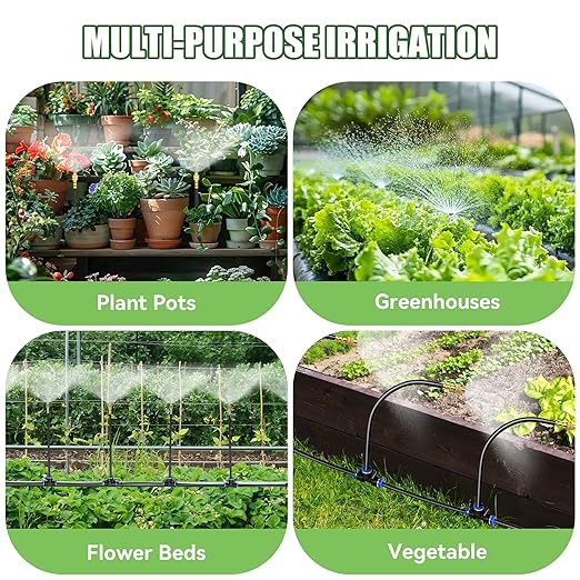 100FT Drip Irrigation Kit System for Garden 360° Adjustable Garden Sprinklers for Yard Watering System with 18 Nozzles Raised Bed Greenhouse Plant Watering Devices Misting System