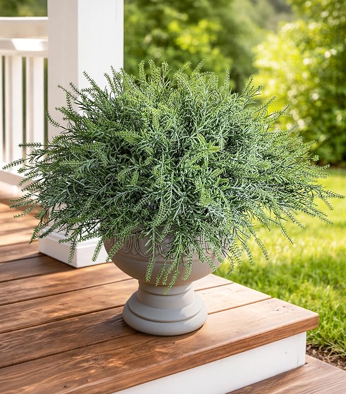 Artificial Faux Outdoor Plants for Spring Summer Decoration, 10 Bundles Fake Plastic Grass UV Resistant Look Real Fake Plants for Planter Outside Front Door Porch Patio Balcony Garden Indoor Yard Urn