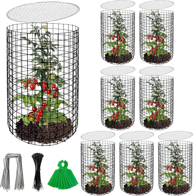 Adnee 8 Pack Wire Plant Protector with Cover-20" x 11" Detachable Metal Plant Protectors Mesh-Garden Plant Protectors for Flower Vegetable to Keep Animals Out
