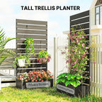 Outsunny Raised Garden Bed with Trellis for Climbing Plants, Planter Box with Self Draining Gap, Freestanding Trellis Planter for Outdoor, Patio, Deck, 35.75" x 15" x 70.75", Black