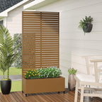 Casaphoria Metal Raised Garden Bed with Trellis and Wheels, 72"x35"x16" Planter Box for Climbing Plants, Vegetables & Vines, Features Drainage Holes and Privacy Screen (Brown-Louvered)