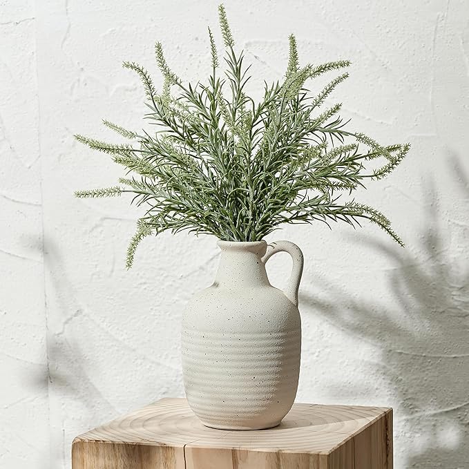 SIDUCAL Rustic Ceramic Farmhouse Flower Vase with 1 Handle-Height 8.43" Terracotta Vase, Unique Textured Pottery Flower Vases for Home Decor, Table, Wedding, Living Room, Shelf Decor, Speckled White