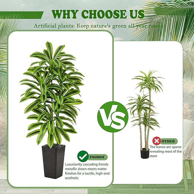 Artificial Yellow Dracaena Tree - 6FT Tall Fake Plants with Black Planter - Artificial Plants Indoor Floor Plant in Pot - Large Tropical Fake Yucca Potted Tree for Home Office Living Room Decor