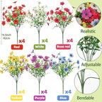 ATTGREAT Artificial Flowers Outdoors Spring Faux Flowers UV Resistant Fake Plastic Greenery Plnats Outside Bulk for Garden Hanging Planter Patio Home Decor, 24 Bundles (Multicolor)