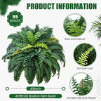 Giegxin 1 Pack 49''/95 Leaves Artificial Ferns for Outdoors, Large Fake Boston Ferns Bush, Realistic UV Resistant Faux Silk Plants for Porch Patio Hanging Garden Balcony Office Living Room Decor