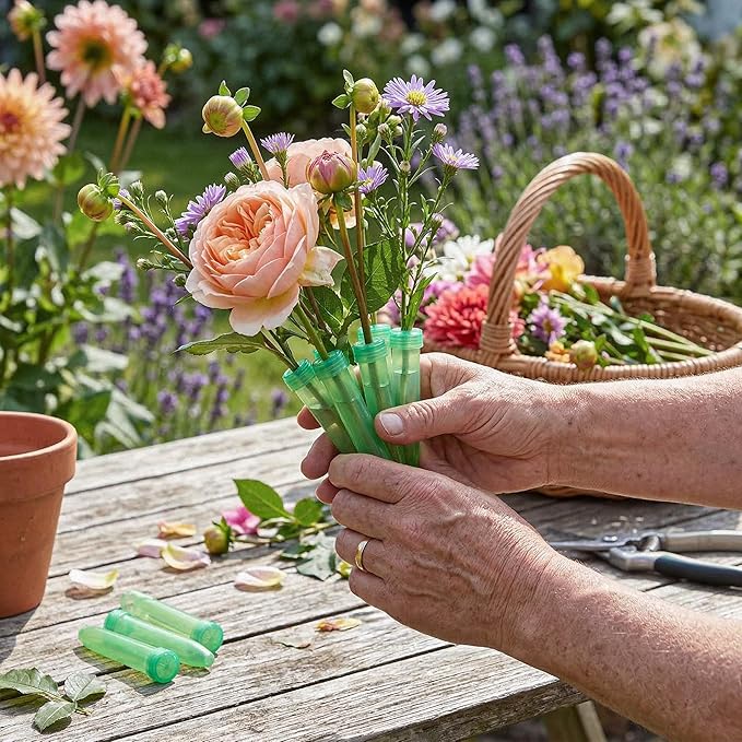 Royal Imports Floral Water Tubes with Caps – 3" Green Plastic Flower Vials for Single Stem Roses, Buds, Bouquets – Standard Style, 1/2" Opening – 25 Pack