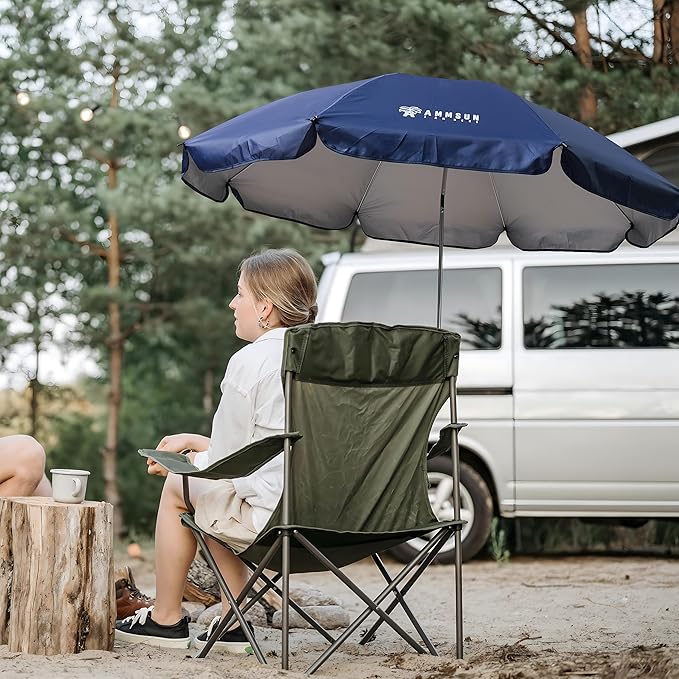 AMMSUN XL Chair Umbrella with Universal Clamp Adjustable 47 inches and 360-degree Swivel UPF 50+, Portable Clamp on Camping or Beach Chair, Stroller, Wheelchair, Golf cart, Navy Blue, Large-sized