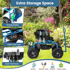 Goplus Garden Seat with Wheels, Rolling Gardening Stool with Adjustable 360° Swivel Seat, Tool Tray & Storage Basket, Extendable Handle, Outdoor Gardening Scooter, Garden Cart Workseat for Seniors