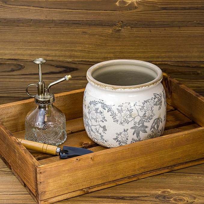 Dosayes Vintage Ceramic Ice Crack Flower Pot with Drainage Holes, Country Rustic Planters for Indoor and Outdoor,Tuscan Decor,Home,Living Room, Garden Decor, Gardening Gift (Farmhouse)