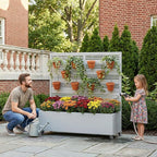 Casaphoria Metal Raised Garden Bed with Trellis and Wheels, 47"x47"x16" Planter Box for Climbing Plants, Vegetables & Vines, Features Drainage Holes and Privacy Screen, Grey-Harold