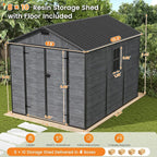 UDPATIO Outdoor Resin Storage Shed 8 x 10 FT, Plastic Storage Shed with Floor Large Outdoors Garden Tool Storage Shed Outside Clearance Shed with Lockable Door for Bike, Backyard, Patio, Dark Grey
