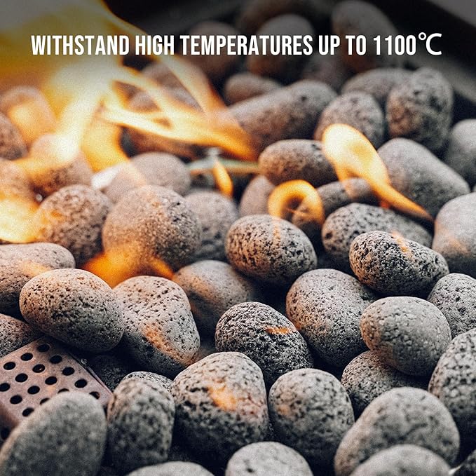 Skyflame Black Natural Tumbled Stones Round Lava Rock Pebbles for Indoor Outdoor Gas Fire Pit | Fireplaces | Garden Landscaping Decoration | Cultivation of Potted Plants | 10 Pounds | 1/2-1 Inch Size