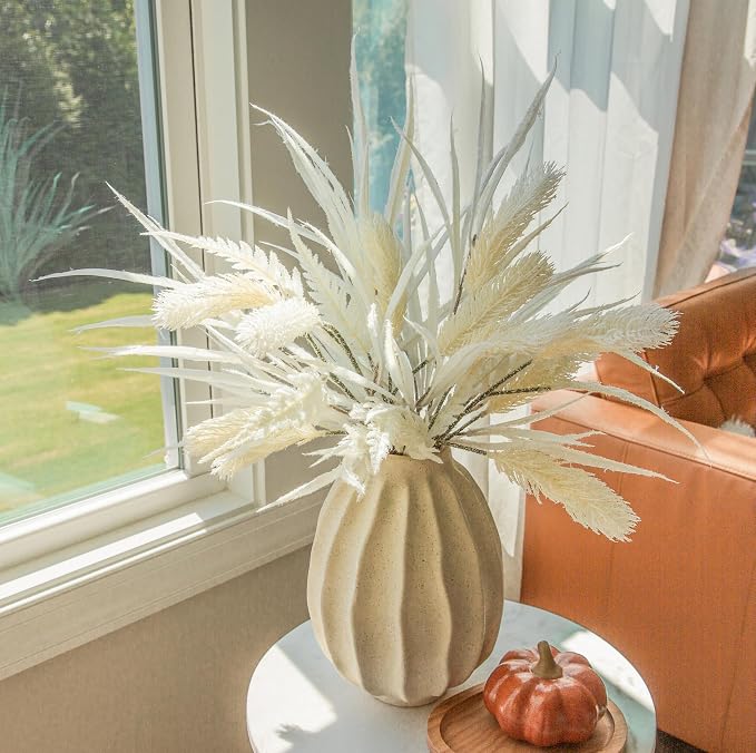 7 PCS Artificial Stems Fake Plants for Spring Summer Decor, 26 in Fake Leaves Greenery Branches White Silk Flowers Faux Foliage DIY Stems for Vase Home Kitchen Farmhouse Indoor Table Centerpiece