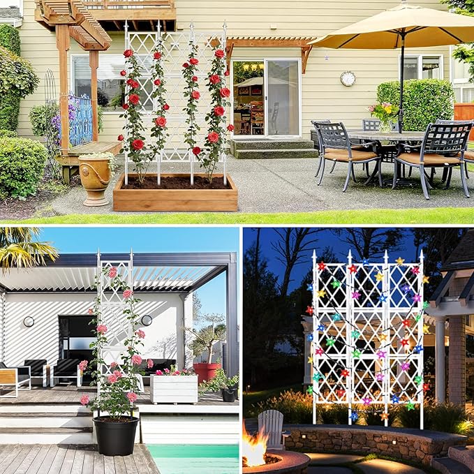 5.25FT Garden Trellis Support Fence,Metal Wall Lattice Climbing Frame for Climbing Plants Outdoor, White Iron Pipe Fence for Potted Plants Indoor for Ivy Vines Vegetable Flower, Patio, Lawn, Yard
