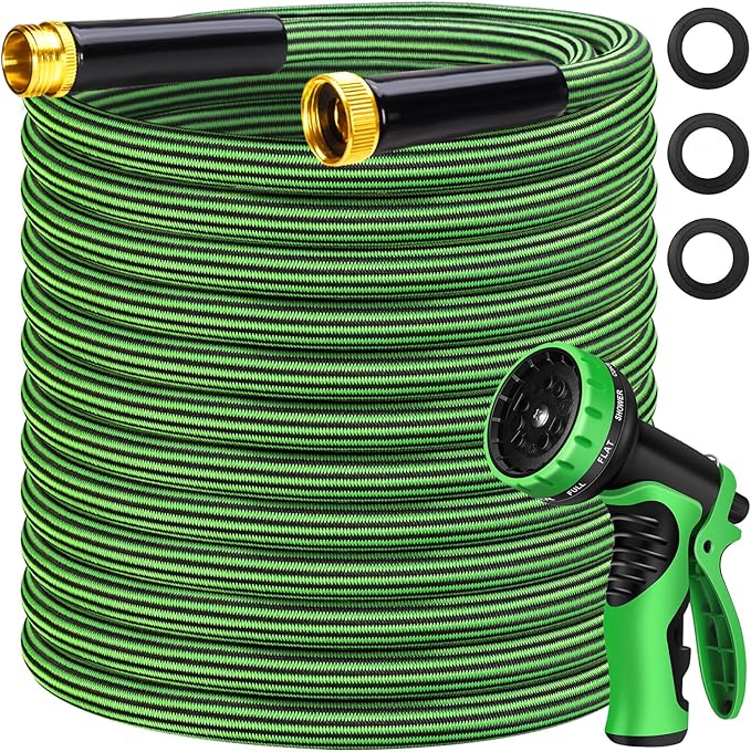 Garden Hose 100 ft Flexible Non-Expandable Water Hose Kink-Free Ultra Lightweight Leak-Proof Durable Portable Wear-Resistant Hoses Pipe with 3/4" Brass Fittings for Outdoor Yard Lawn Car Wash