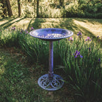 Backyard Expressions Outdoor Garden Bird Bath - Lilac Purple - Weather Resistant Polyresin - 27 Inch