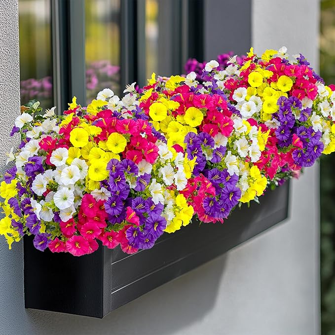 Artificial Flowers Outdoor Shrubs - 16 Bundles Fake Plants UV Resistant No Fade Faux Plastic Greenery Home Garden Porch Patio Decoration (1, Multi16-2)