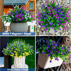 Artificial Flowers for Outdoors Fake Plants - 12 Bundles Faux Outside Greenery Boxwood No Fade Plastic Shrubs Fall Decor Farmhouse Home Garden (Purple)