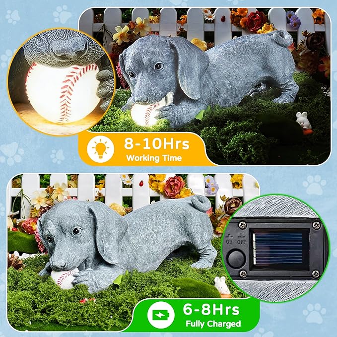 Dachshund Solar Garden Statue - Outdoor Yard, Lawn, Patio Weiner Dog Decor - Unique Birthday Housewarming Gift for Mom, Women, Dad, Men