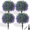 Grooy Artificial Boxwood Topiary Ball with Lavender, Set of 4 Artificial Shrub Bushes with Ground Spike, UV Resistant Fake Evergreen Plant Tree for Porch Outdoor Planters Indoor Valentine's Day