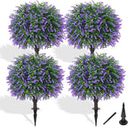 Grooy Artificial Boxwood Topiary Ball with Lavender, Set of 4 Artificial Shrub Bushes with Ground Spike, UV Resistant Fake Evergreen Plant Tree for Porch Outdoor Planters Indoor Valentine's Day