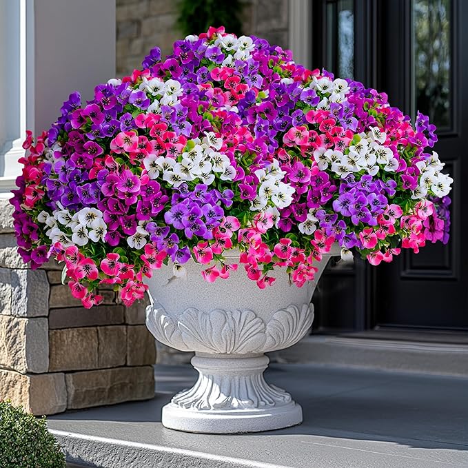 Artificial Flowers Outdoor Shrubs - 16 Bundles Fake Plants UV Resistant No Fade Faux Plastic Greenery Home Garden Porch Patio Decoration (1, Multi 16-4)