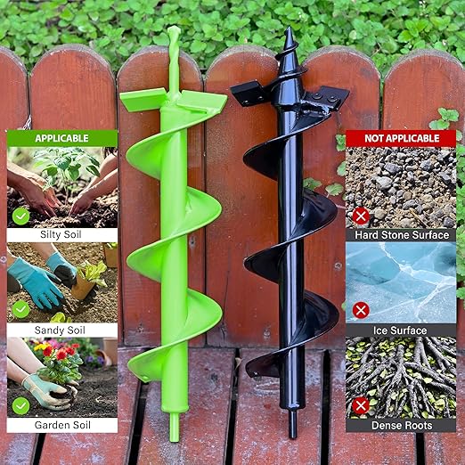 MAZING 16" x 4" Upgraded Spiral Auger Drill Bit for Planting, 2Pc Heavy Duty Garden Auger Bit, Bulb Planter Tool for Post Hole Digger Plant Flower Bedding Digging