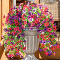 HyeFlora Artificial Flowers for Outdoors Decoration, 2Pcs Fake Hanging Spring Summer Decor, Purple and Hotpink Realistic Plants, UV & Fading Resistant Silk Flower for Porch Patio Balcony Planter Yard