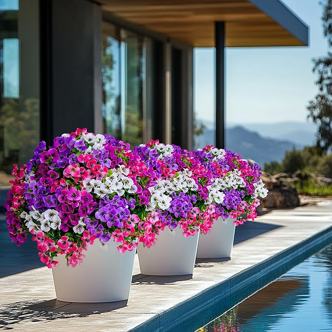 Artificial Flowers Outdoor Shrubs - 16 Bundles Fake Plants UV Resistant No Fade Faux Plastic Greenery Home Garden Porch Patio Decoration (1, Multi 16-4)